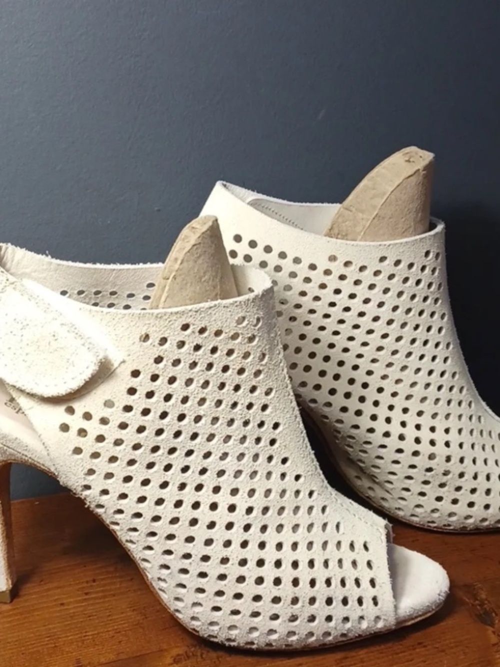 Pedro Garcia Perforated Suede Peep-Toe Bootie Size 37 - White